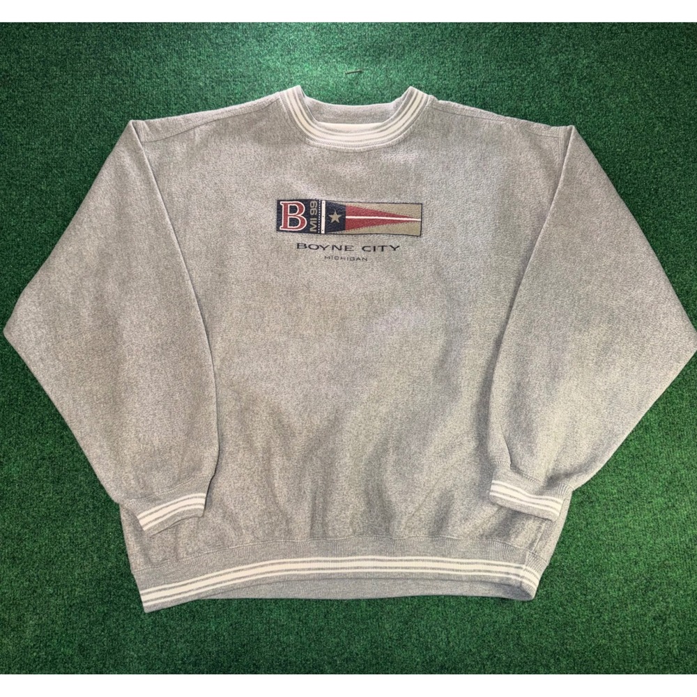 Gear For Sports Boyne City Michigan Sweatshirt Mens XL Gray Nautical Crewneck